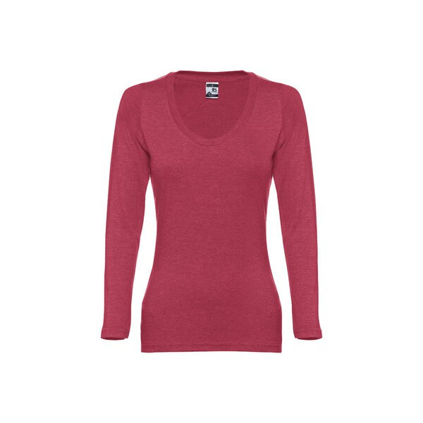 TH Clothes 30126 - Long-sleeved scoop neck fitted T-shirt for women. 100% carded cotton