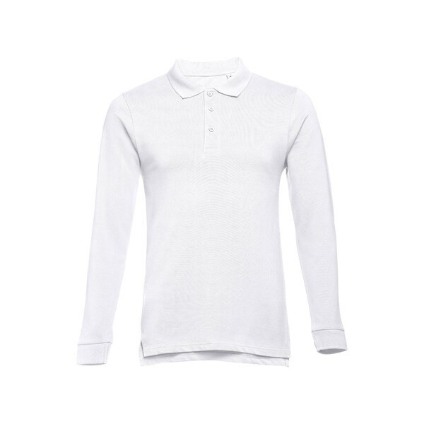 TH Clothes 30140 - Men's long-sleeved 100% cotton piqué polo shirt with removable label