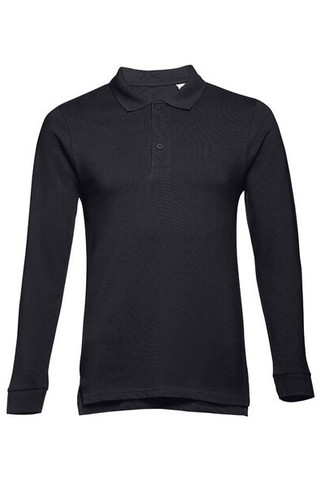 TH Clothes 30141 - Mens long-sleeved 100% cotton piqué polo shirt with removable label