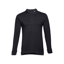 TH Clothes 30141 - Mens long-sleeved 100% cotton piqué polo shirt with removable label