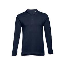 TH Clothes 30141 - Mens long-sleeved 100% cotton piqué polo shirt with removable label