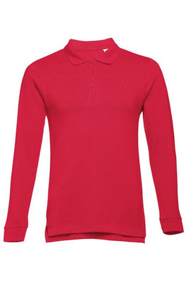 TH Clothes 30141 - Men's long-sleeved 100% cotton piqué polo shirt with removable label