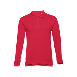 TH Clothes 30141 - Mens long-sleeved 100% cotton piqué polo shirt with removable label