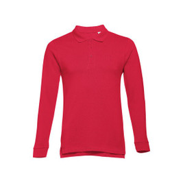 TH Clothes 30141 - Men's long-sleeved 100% cotton piqué polo shirt with removable label