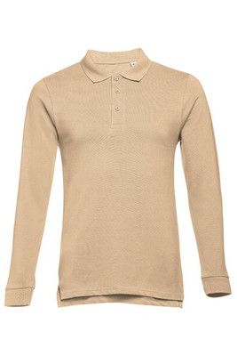 TH Clothes 30141 - Men's long-sleeved 100% cotton piqué polo shirt with removable label