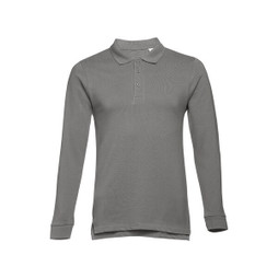 TH Clothes 30141 - Mens long-sleeved 100% cotton piqué polo shirt with removable label