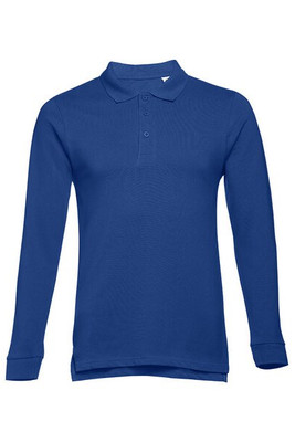 TH Clothes 30141 - Men's long-sleeved 100% cotton piqué polo shirt with removable label