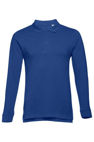 TH Clothes 30141 - Mens long-sleeved 100% cotton piqué polo shirt with removable label
