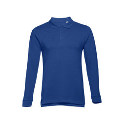TH Clothes 30141 - Mens long-sleeved 100% cotton piqué polo shirt with removable label