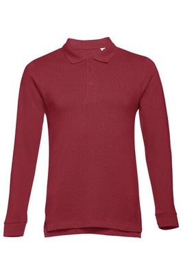 TH Clothes 30141 - Men's long-sleeved 100% cotton piqué polo shirt with removable label