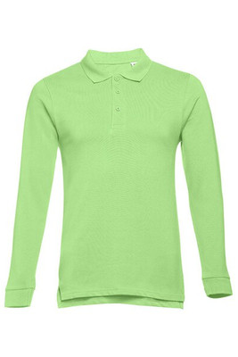 TH Clothes 30141 - Men's long-sleeved 100% cotton piqué polo shirt with removable label
