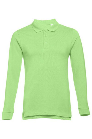TH Clothes 30141 - Mens long-sleeved 100% cotton piqué polo shirt with removable label