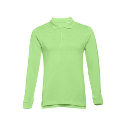 TH Clothes 30141 - Mens long-sleeved 100% cotton piqué polo shirt with removable label