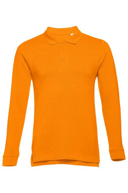 TH Clothes 30141 - Mens long-sleeved 100% cotton piqué polo shirt with removable label