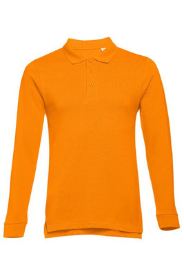 TH Clothes 30141 - Men's long-sleeved 100% cotton piqué polo shirt with removable label