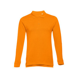 TH Clothes 30141 - Mens long-sleeved 100% cotton piqué polo shirt with removable label