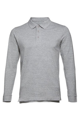TH Clothes 30141 - Men's long-sleeved 100% cotton piqué polo shirt with removable label