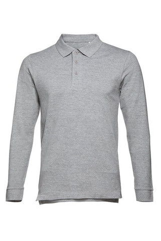 TH Clothes 30141 - Mens long-sleeved 100% cotton piqué polo shirt with removable label