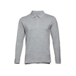 TH Clothes 30141 - Mens long-sleeved 100% cotton piqué polo shirt with removable label