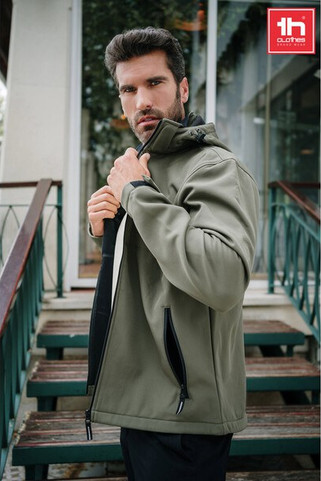 TH Clothes 30180 - Mens softshell jacket with detachable hood and rounded back hem