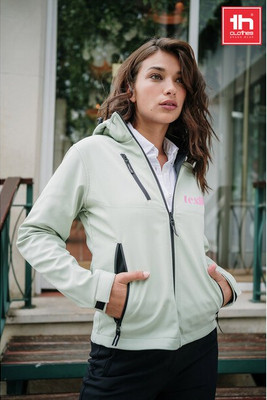 TH Clothes 30181 - Women's softshell jacket with detachable hood and rounded back hem