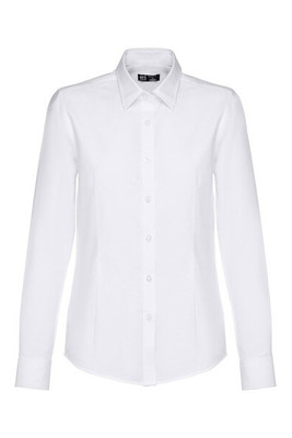 TH Clothes 30197 - Women's long-sleeved oxford shirt with pearl coloured buttons. White