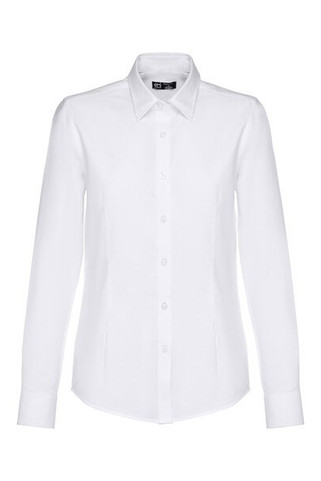 TH Clothes 30197 - Womens long-sleeved oxford shirt with pearl coloured buttons. White
