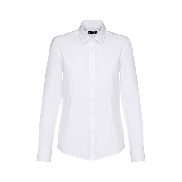 TH Clothes 30197 - Women's long-sleeved oxford shirt with pearl coloured buttons. White