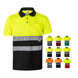 Velilla 36065 - Two-tone bird-eye polo shirt (160g/m²) with short sleeves, in polyester (100%)