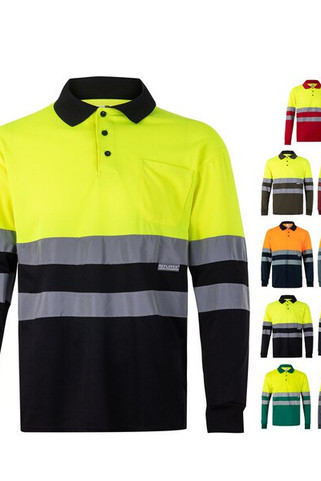 Velilla 36069 - Zweifarbiges Poloshirt im Bird-Eye-Design (160g/m²) mit langen Ärmeln, aus Polyester (100%)