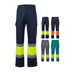 Velilla 36138 - Calças bicolor, em sarja (190g/m²), em algodão (20%) e poliéster (80%)