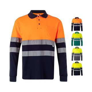 Velilla 36140 - Two-tone piqué polo shirt (150g/m²) with long sleeves, in cotton (55%) and polyester (45%)