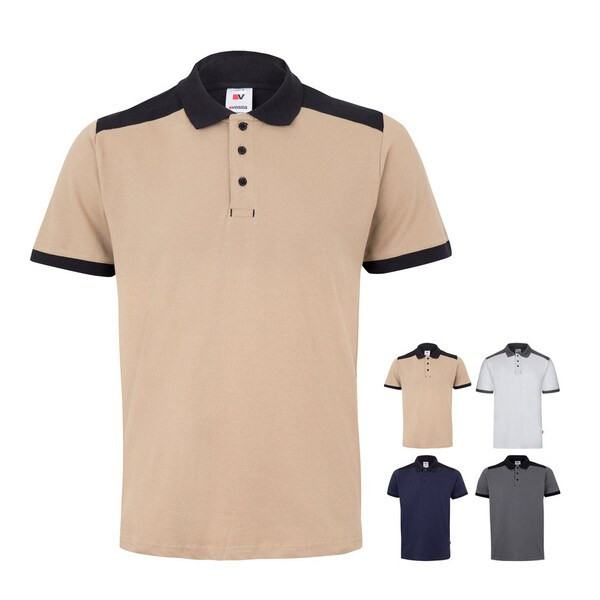 Velilla 36148 - Tofarvet piqué poloshirt i stretch (200 g/m²) med korte ærmer, i polyester (96 %) og elastan (4 %)