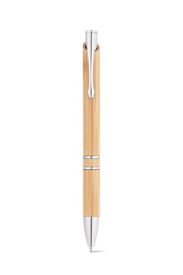 Bamboo ball pen with clip and metal trim - Egotier 81011