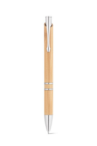 Bamboo ball pen with clip and metal trim - Egotier 81011