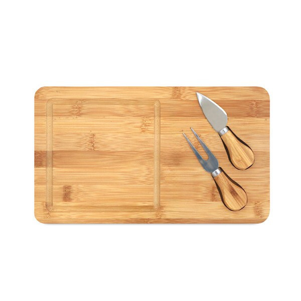 Bamboo cheese board with 2 bamboo and stainless steel accessories - Egotier 93830