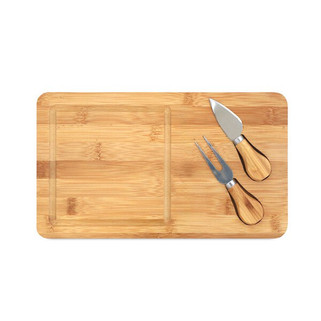 Bamboo cheese board with 2 bamboo and stainless steel accessories - Egotier 93830
