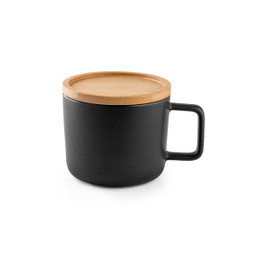hi!dea 94251 - Tasse aus Keramik 230ml mit Deckel aus Bambus, der als Untersetzer dient