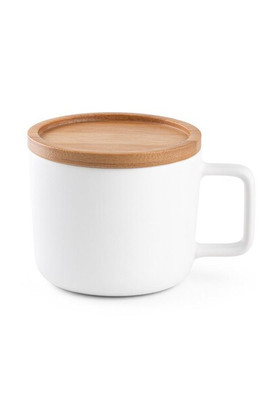 Tasse aus Keramik 230ml mit Deckel aus Bambus, der als Untersetzer dient - Egotier 94251