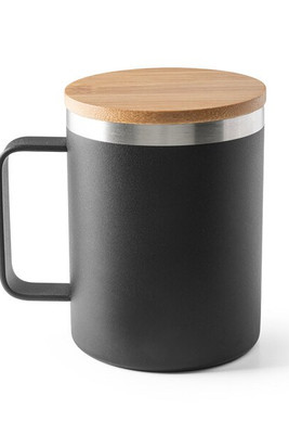 Mug in 90% recycled stainless steel with bamboo lid 420 mL - Egotier 94276