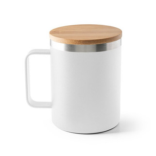 Mug in 90% recycled stainless steel with bamboo lid 420 mL - Egotier 94276