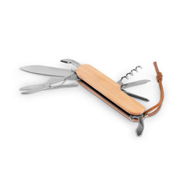 hi!dea 94366 - Multifunctional bamboo and stainless steel pocket knife with PU handle
