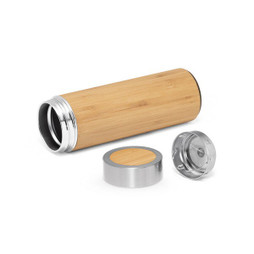 hi!dea 94683 - Bouteille thermos en bambou et acier inoxydable (90 % recyclé) 430 mL