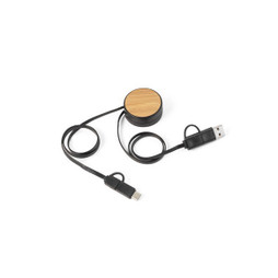 hi!dea 97091 - 6-in-1 retractable USB cable in recycled ABS (100% rABS) and bamboo