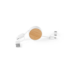 hi!dea 97091 - 6-in-1 intrekbare USB-kabel van gerecycled ABS (100% rABS) en bamboe