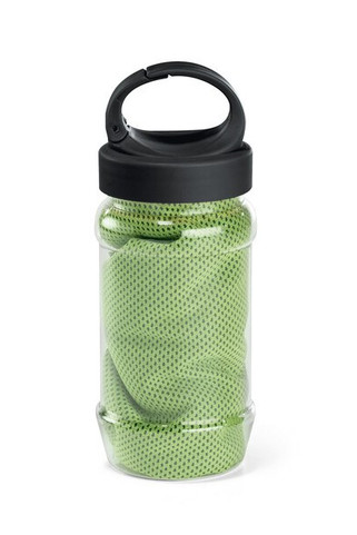 Sporthandtuch aus Polyamid und Polyester mit Flasche (440 mL) aus PP und PET und einem integrierten Karabinerhaken am Deckel - Egotier 99967