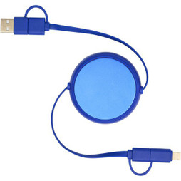 PF Concept 124420 - Alasia 5-in-1 100 cm intrekbare datasynchronisatie- en 45 W snellaadkabel van gerecycled plastic en aluminium