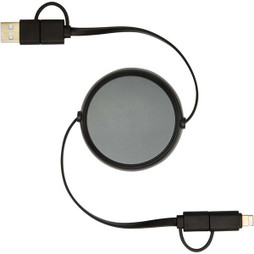 PF Concept 124420 - Alasia 5-in-1 100 cm recycled plastic and aluminium retractable data sync and 45W fast charge cable