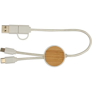 Chechia 5-in-1 recycled plastic 30 cm data sync and 27W fast charge cable with bamboo details - EgotierPro 124421
