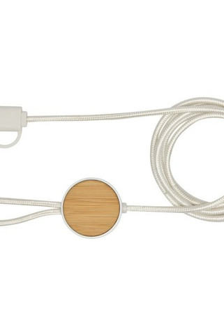 Chechia 5-in-1 recycled plastic 150 cm data sync and 27W fast charge cable with bamboo details - EgotierPro 124422
